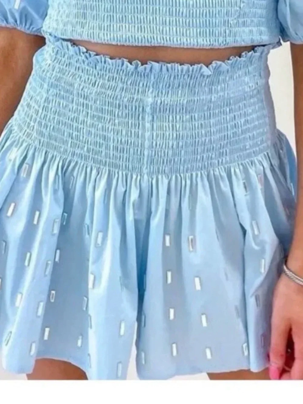 QUEEN OF SPARKLES Light Blue Smocked Waist Shorts - like new